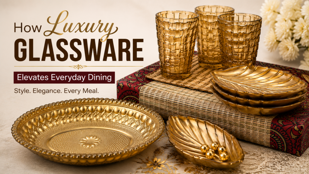 Luxury glassware collection featuring decorative bowls, serving platters and premium dining accessories for elegant dining