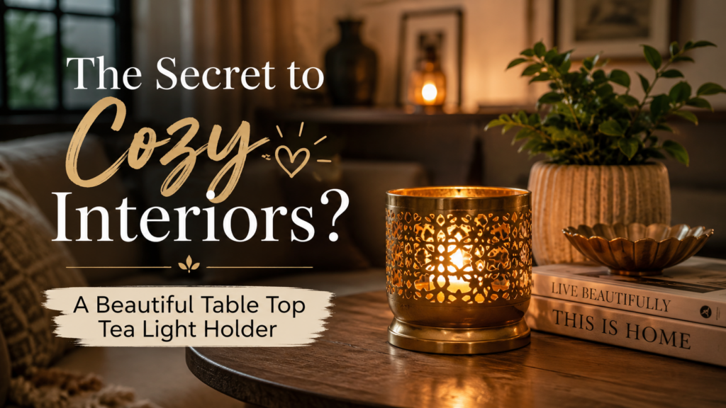 Table Top Tea Light Holder creating a warm and cozy luxury interior atmosphere.